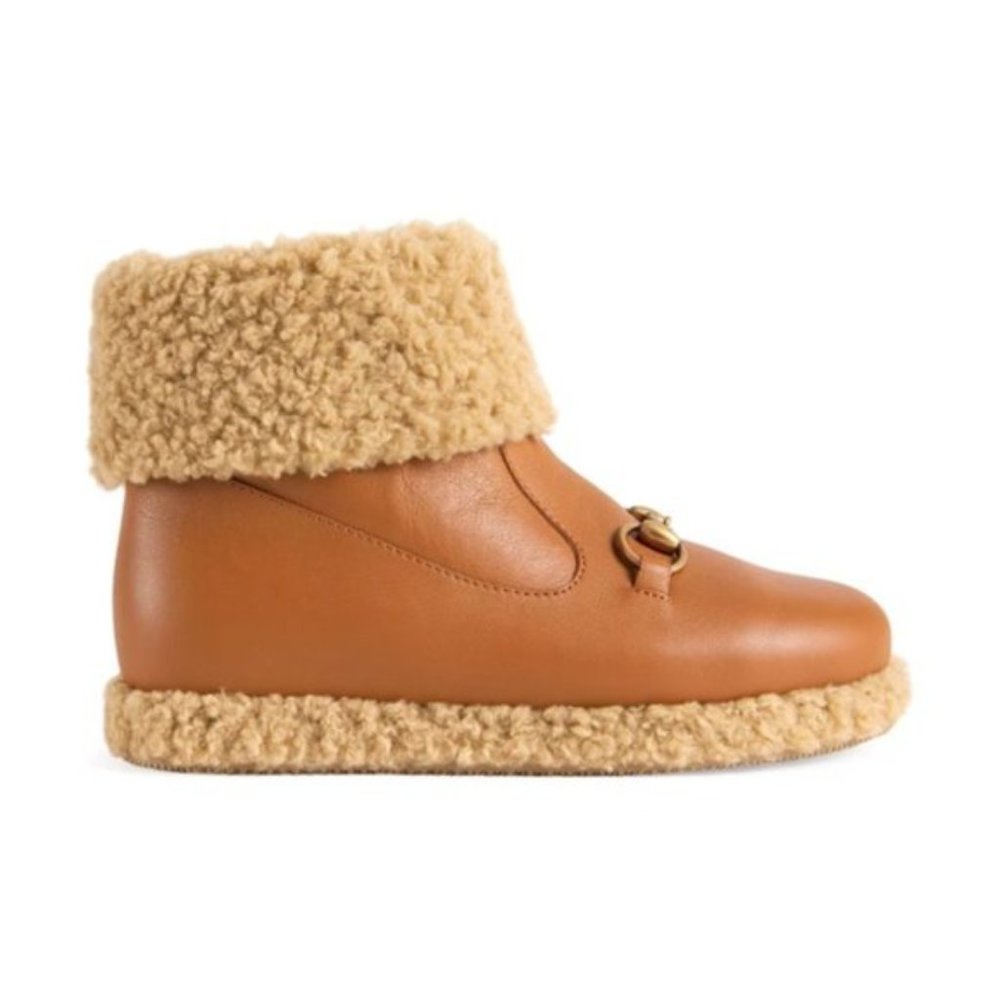 Gucci Horsebit Brown Leather Ankle Boots With Shearling Trim Size 40.5 - Picture 12 of 12